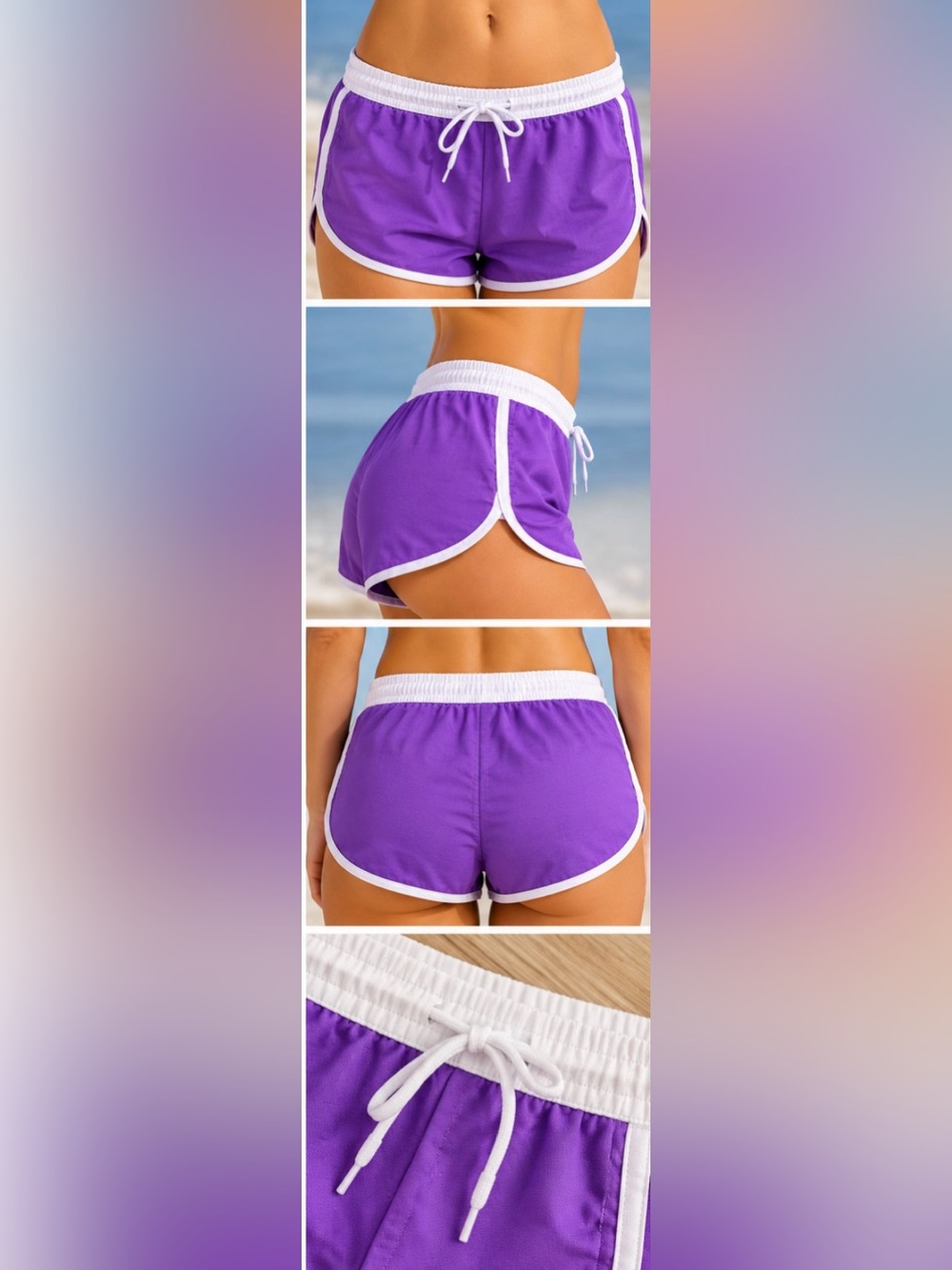 Purple White Dolphin Shorts Retro Athletic Women XL